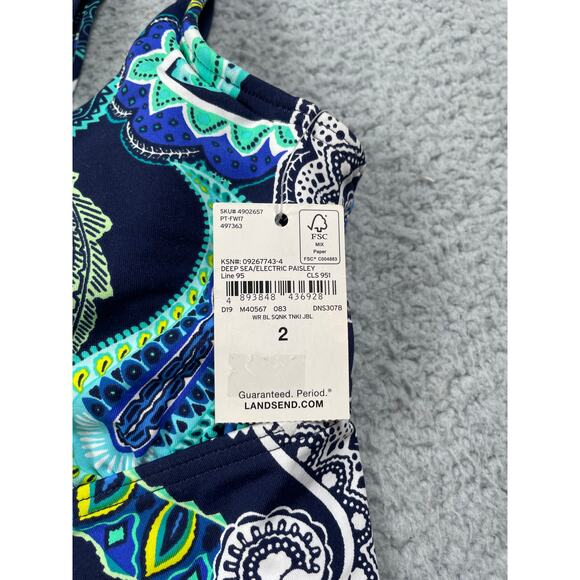 Lands End Womens Size 2 Green Blue Paisley Tankini Swim Top NWT - Picture 3 of 8